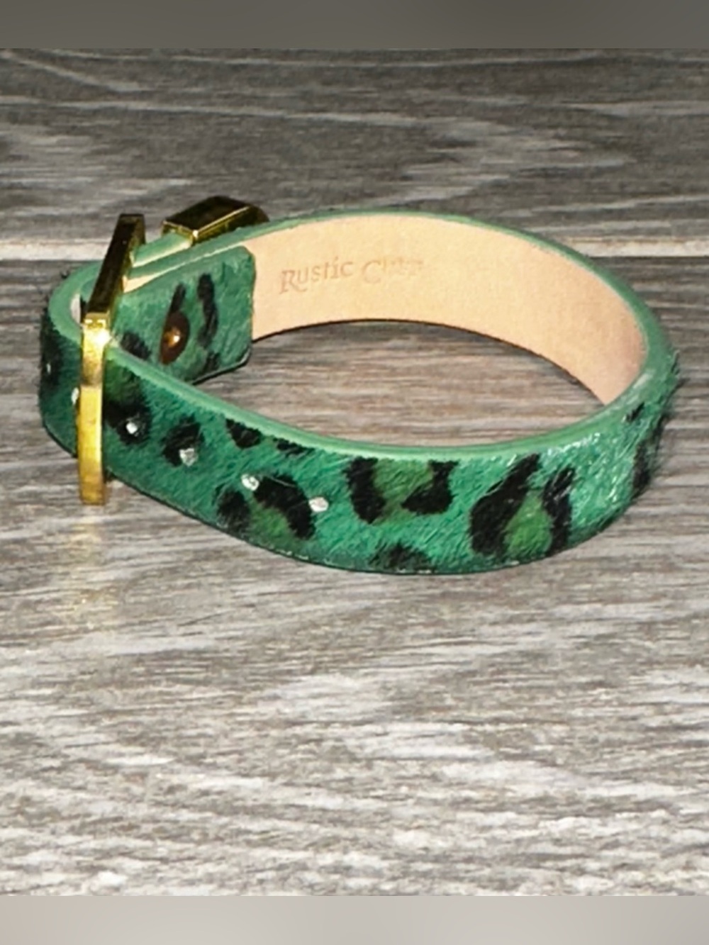 Rustic Cuff Wrap Bracelet Genuine Leather Green Animal Print Golden Buckle Logo - Picture 2 of 8